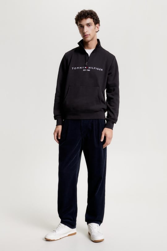 Tommy Hilfiger Tommy Hilfiger Erkek Uzun Kol Normal Dik Yaka Günlük Siyah Sweatshirt MW0MW20954-BDS