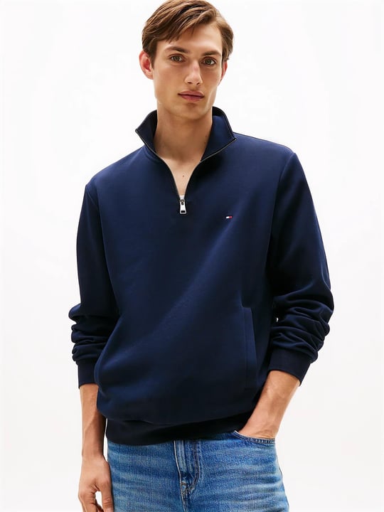 Tommy Hilfiger Tommy Hilfiger Erkek Uzun Kol Normal Dik Yaka Günlük Mavi Sweatshirt MW0MW36510-DW5