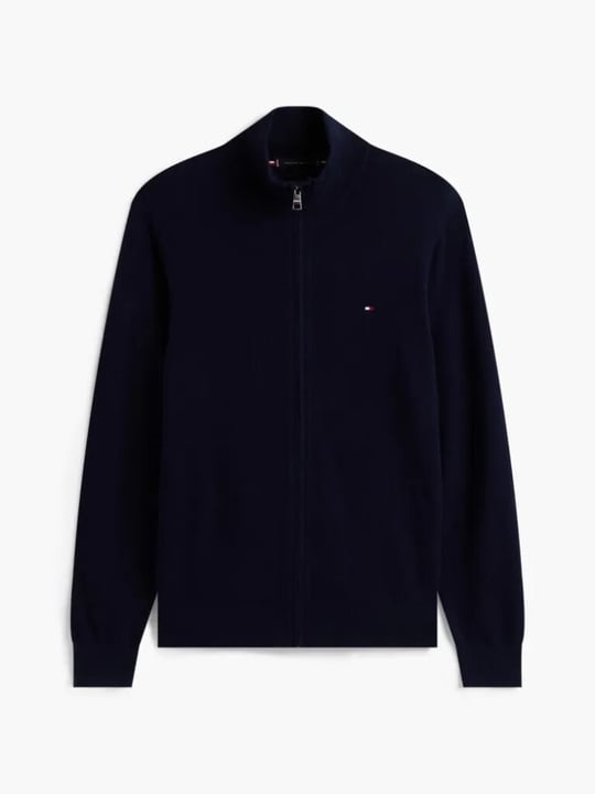 Tommy Hilfiger Tommy Hilfiger Erkek Uzun Kol Dik Yaka Fermuar Kapama Lacivert Kazak MW0MW28050-DW5