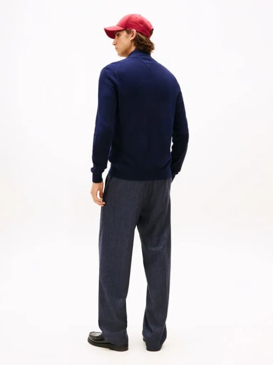 Tommy Hilfiger Tommy Hilfiger Erkek Uzun Kol Dik Yaka Fermuar Kapama Lacivert Kazak MW0MW28050-DW5