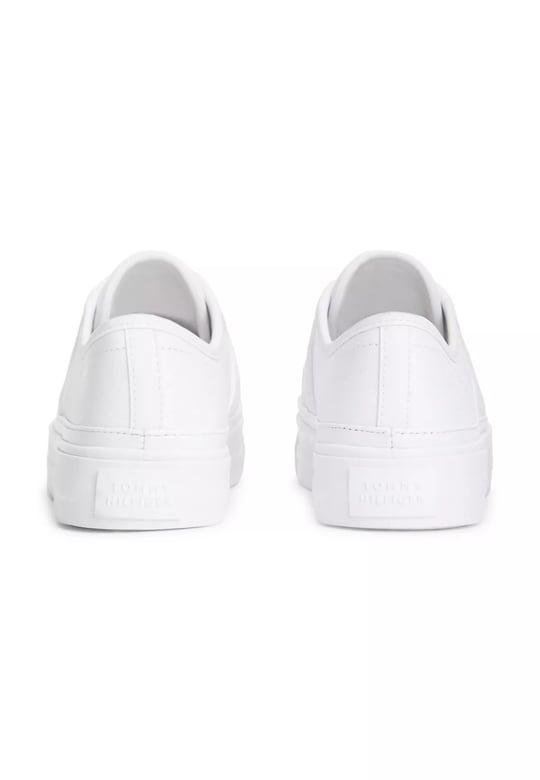 Tommy Hilfiger Tommy Hilfiger Kadın Bağcıklı Rahat Taban Logo Detaylı Deri Günlük Beyaz Sneaker FW0FW09393-YBS