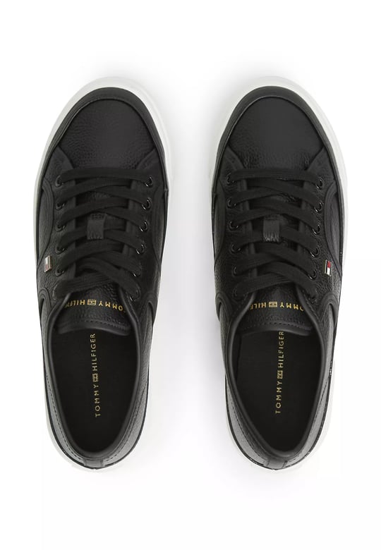 Tommy Hilfiger Tommy Hilfiger Kadın Bağcıklı Rahat Taban Logo Detaylı Deri Günlük Siyah Sneaker FW0FW09393-BDS