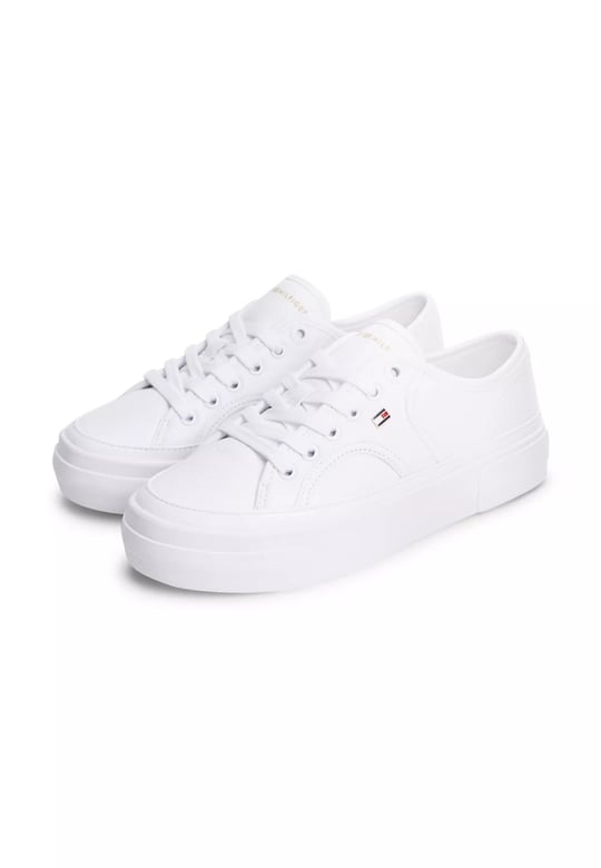 Tommy Hilfiger Tommy Hilfiger Kadın Bağcıklı Rahat Taban Logo Detaylı Deri Günlük Beyaz Sneaker FW0FW09393-YBS