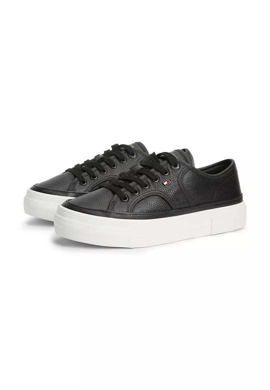 Tommy Hilfiger Tommy Hilfiger Kadın Bağcıklı Rahat Taban Logo Detaylı Deri Günlük Siyah Sneaker FW0FW09393-BDS