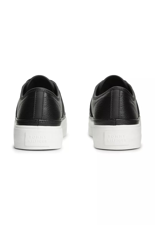 Tommy Hilfiger Tommy Hilfiger Kadın Bağcıklı Rahat Taban Logo Detaylı Deri Günlük Siyah Sneaker FW0FW09393-BDS