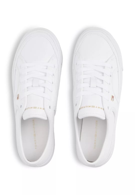 Tommy Hilfiger Tommy Hilfiger Kadın Bağcıklı Rahat Taban Logo Detaylı Deri Günlük Beyaz Sneaker FW0FW09393-YBS