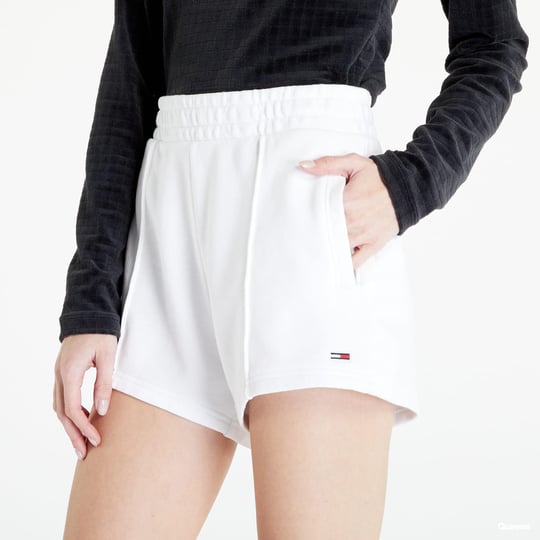 Tommy Hilfiger Tommy Hilfiger Kadın Beli Lastikli Kısa Boy Logolu Dokuma Kumaş Beyaz Şort DW0DW12626-YBR
