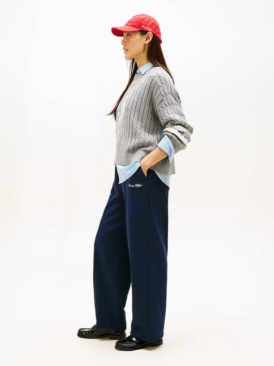 Tommy Hilfiger Tommy Hilfiger Kadın Bol Paça Geniş Kesim Normal Bel Lacivert Pantolon WW0WW48784-C1G