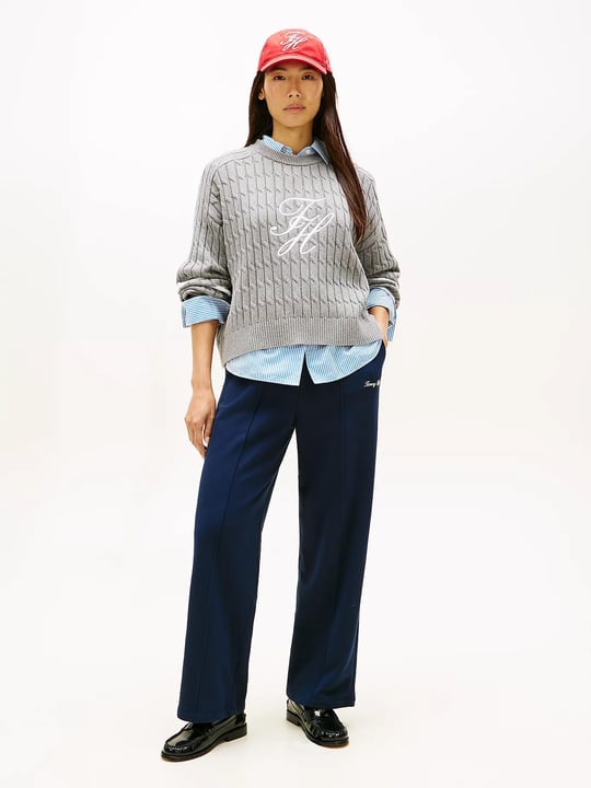 Tommy Hilfiger Tommy Hilfiger Kadın Bol Paça Geniş Kesim Normal Bel Lacivert Pantolon WW0WW48784-C1G