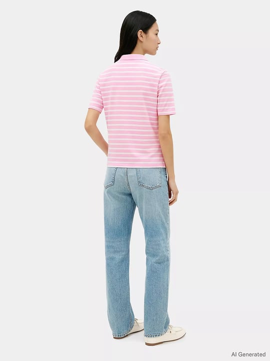 Tommy Hilfiger Tommy Hilfiger Kadın Çizgili Polo Yaka Düğme Kapama Regular Kesim Pembe Polo Yaka T-Shirt WW0WW43224-0EB