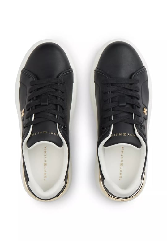 Tommy Hilfiger Tommy Hilfiger Kadın Deri Detaylı Düşük Bilekli Rahat Taban Siyah Sneaker FW0FW09396-BDS