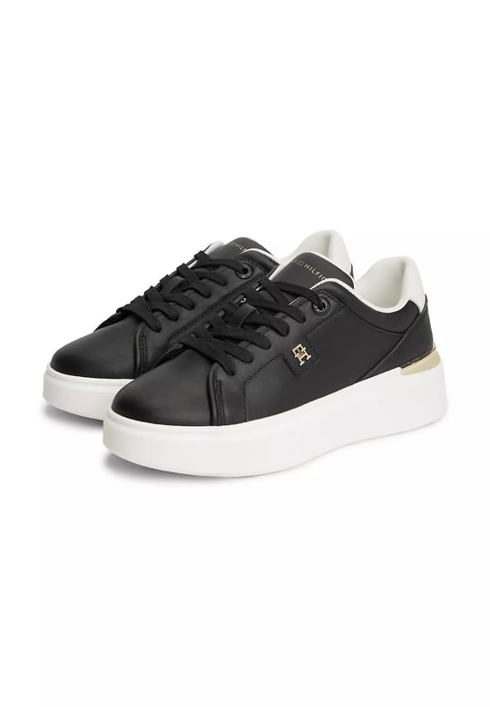 Tommy Hilfiger Tommy Hilfiger Kadın Deri Detaylı Düşük Bilekli Rahat Taban Siyah Sneaker FW0FW09396-BDS