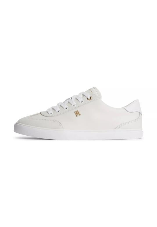 Tommy Hilfiger Tommy Hilfiger Kadın Deri Rahat Taban TH Metal Logo Bağcıklı Ekru Sneaker FW0FW09391-YBL