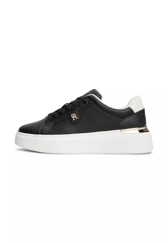 Tommy Hilfiger Tommy Hilfiger Kadın Deri Detaylı Düşük Bilekli Rahat Taban Siyah Sneaker FW0FW09396-BDS