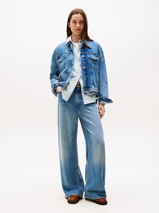 TOMMY HILFIGER Tommy Hilfiger Kadın Denim Kumaş Göğüste Cep Detay Düğme Kapama Uzun Kol Denim Ceket WW0WW46485-1A5