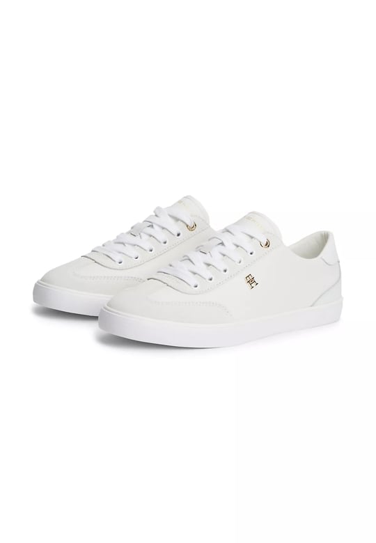 Tommy Hilfiger Tommy Hilfiger Kadın Deri Rahat Taban TH Metal Logo Bağcıklı Ekru Sneaker FW0FW09391-YBL