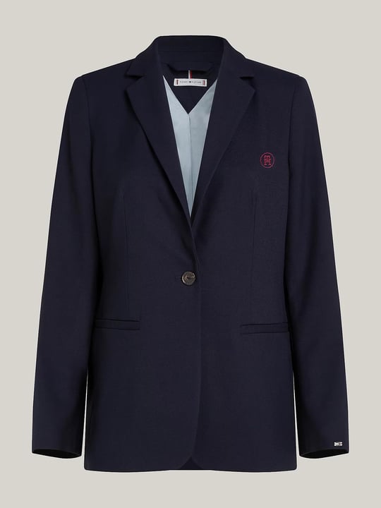 Tommy Hilfiger Tommy Hilfiger Kadın Dik Yaka Yalıtımlı Marka Logolu Fermuarlı Lacivert Bluz WW0WW39977-DW5
