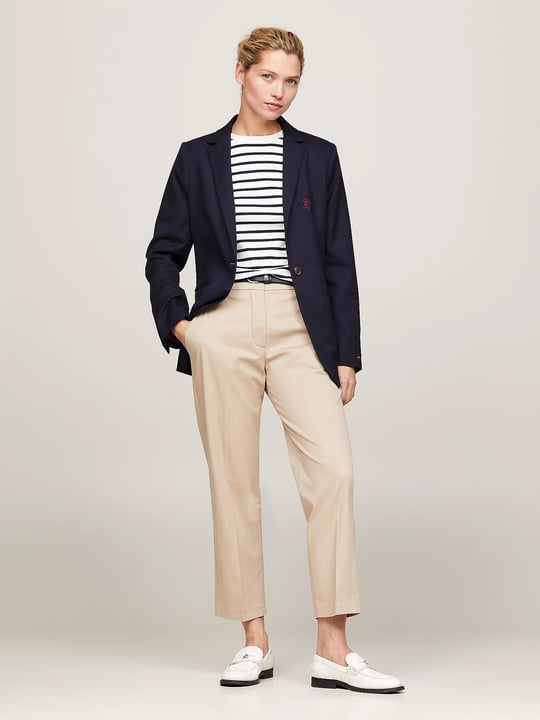 Tommy Hilfiger Tommy Hilfiger Kadın Dik Yaka Yalıtımlı Marka Logolu Fermuarlı Lacivert Bluz WW0WW39977-DW5