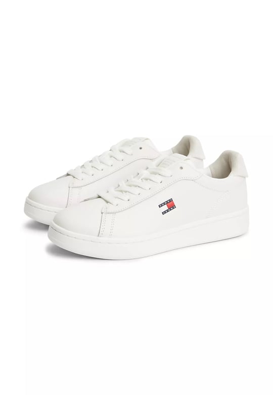 Tommy Hilfiger Tommy Hilfiger Kadın Düşük Bilekli İkonik Bayrak Logo Desenli Süet Detaylı Deri Ekru Sneaker EN0EN03146-YBL