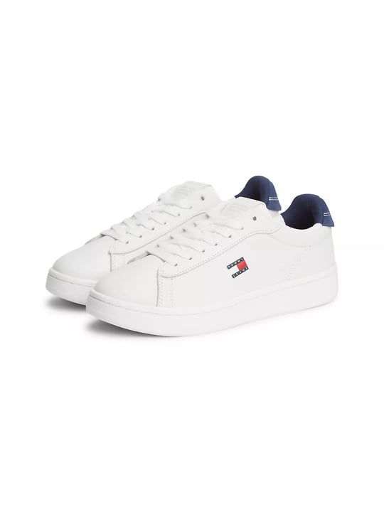 Tommy Hilfiger Tommy Hilfiger Kadın Düşük Bilekli İkonik Bayrak Logo Desenli Süet Detaylı Deri Beyaz Sneaker EN0EN03146-0GZ