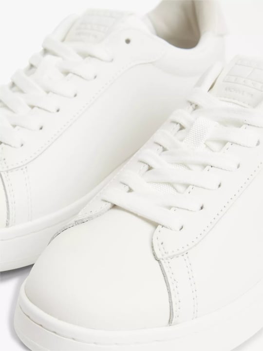 Tommy Hilfiger Tommy Hilfiger Kadın Düşük Bilekli İkonik Bayrak Logo Desenli Süet Detaylı Deri Ekru Sneaker EN0EN03146-YBL
