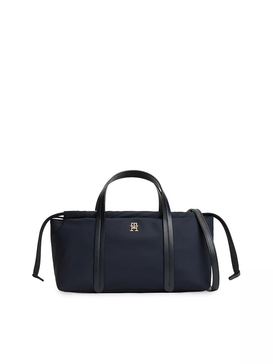 Tommy Hilfiger Tommy Hilfiger Kadın Fermuarlı Çift Saplı Çapraz Askılı TH Monogram Plakalı Lacivert Omuz Çantası AW0AW18993-DW6