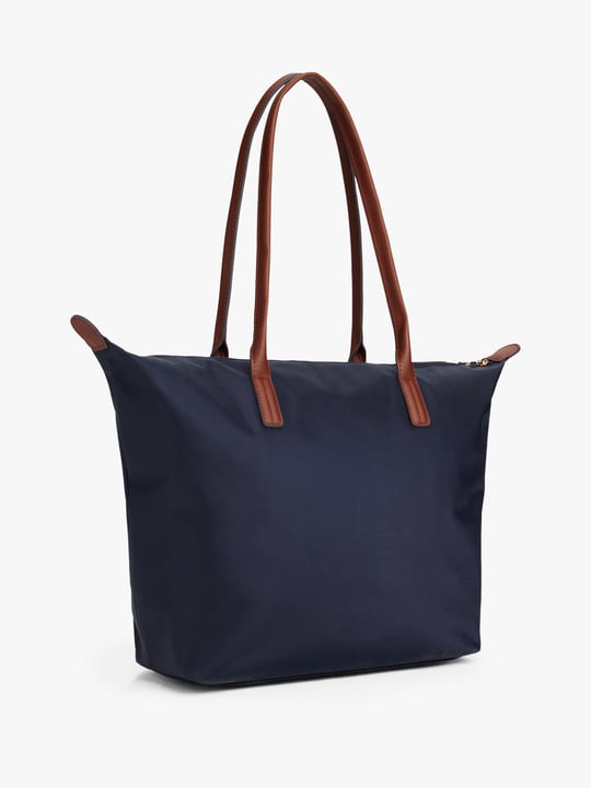 Tommy Hilfiger Tommy Hilfiger Kadın Fermuarlı İç Cepli Metalik TH Logolu Kısa Askılı Lacivert Omuz Çantası AW0AW17711-DW6