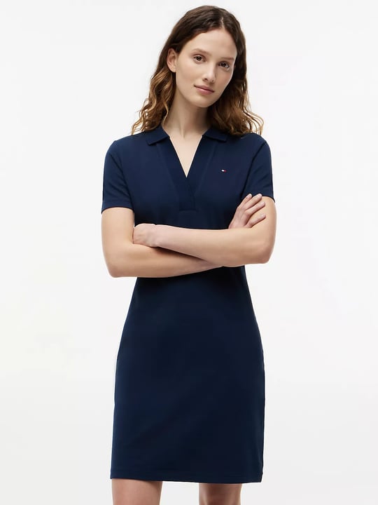 Tommy Hilfiger Tommy Hilfiger Kadın Gömlek Yakalı Bol Kol Detaylı Düğme Kapamalı Lacivert1 Elbise WW0WW42567-C1G