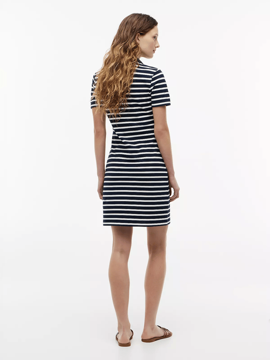 Tommy Hilfiger Tommy Hilfiger Kadın Gömlek Yakalı Bol Kol Detaylı Düğme Kapamalı Lacivert-Beyaz Elbise WW0WW42567-0X4