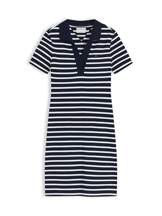 Tommy Hilfiger Tommy Hilfiger Kadın Gömlek Yakalı Bol Kol Detaylı Düğme Kapamalı Lacivert-Beyaz Elbise WW0WW42567-0X4