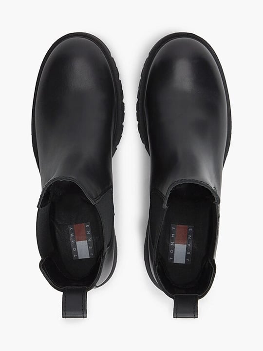 Tommy Hilfiger Tommy Hilfiger Kadın Hakiki Deri Yanları Lastikli Tırtıklı Tabanlı Logo Plakalı Siyah Bot & Bootie EN0EN03105-BDS
