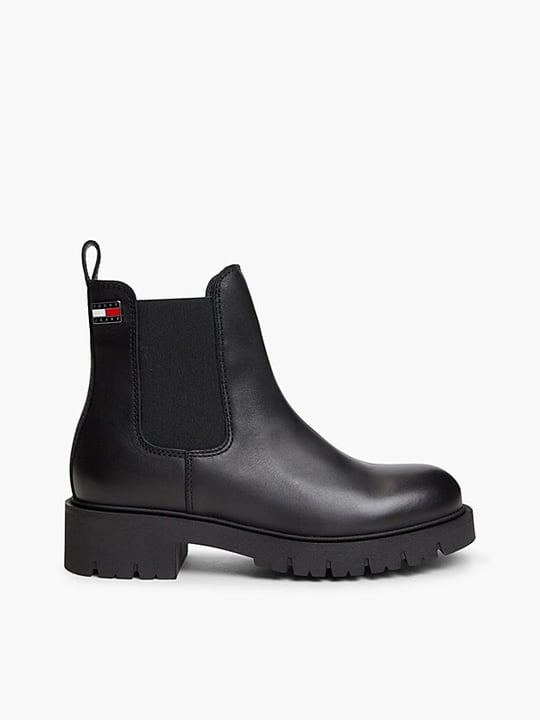 Tommy Hilfiger Tommy Hilfiger Kadın Hakiki Deri Yanları Lastikli Tırtıklı Tabanlı Logo Plakalı Siyah Bot & Bootie EN0EN03105-BDS