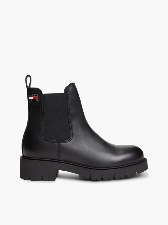 Tommy Hilfiger Tommy Hilfiger Kadın Hakiki Deri İçi Sıcak Astarlı Yanları Lastikli Tırtıklı Tabanlı Logo Plakalı Siyah Bot & Bootie EN0EN03102-BDS