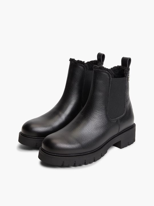 Tommy Hilfiger Tommy Hilfiger Kadın Hakiki Deri İçi Sıcak Astarlı Yanları Lastikli Tırtıklı Tabanlı Logo Plakalı Siyah Bot & Bootie EN0EN03102-BDS