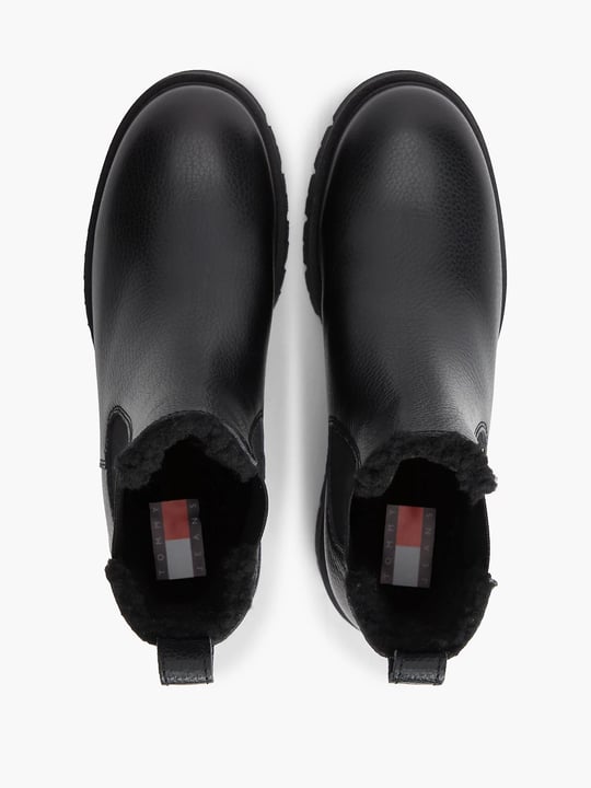 Tommy Hilfiger Tommy Hilfiger Kadın Hakiki Deri İçi Sıcak Astarlı Yanları Lastikli Tırtıklı Tabanlı Logo Plakalı Siyah Bot & Bootie EN0EN03102-BDS
