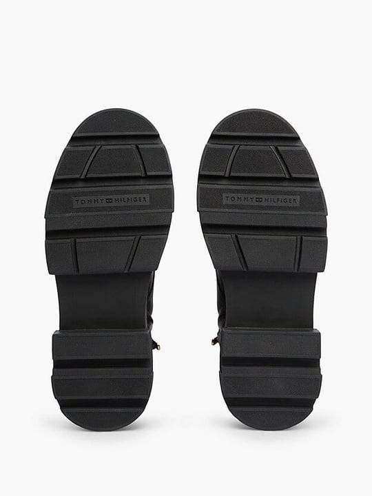 Tommy Hilfiger Tommy Hilfiger Kadın Hakiki Deri Kürk Katlamalı Yaka Fermuarlı Kalın Tırtıklı Tabanlı Metalik Logolu Siyah Bot & Bootie FW0FW09677-BDS