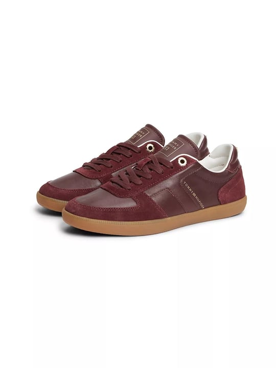Tommy Hilfiger Tommy Hilfiger Kadın Hakiki Deri Dokulu Panelli Metalik Logolu Bayrak Detaylı Bordo Sneaker FW0FW09483-XUT