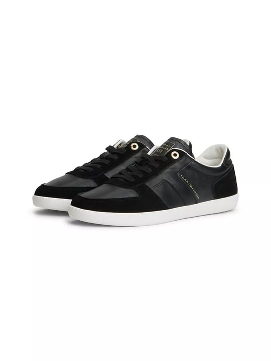Tommy Hilfiger Tommy Hilfiger Kadın Hakiki Deri Dokulu Panelli Metalik Logolu Bayrak Detaylı Siyah Sneaker FW0FW09483-BDS