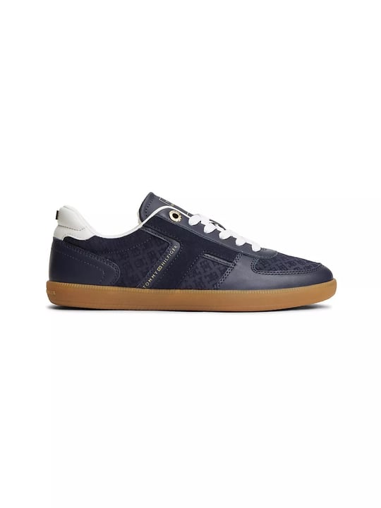Tommy Hilfiger Tommy Hilfiger Kadın Hakiki Deri Kabartma TH Monogram Desenli Metalik Logolu Kontrast Topuklu Lacivert Sneaker FW0FW09691-DW6