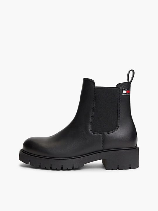 Tommy Hilfiger Tommy Hilfiger Kadın Hakiki Deri Yanları Lastikli Tırtıklı Tabanlı Logo Plakalı Siyah Bot & Bootie EN0EN03105-BDS