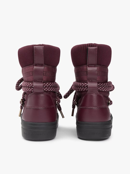 Tommy Hilfiger Tommy Hilfiger Kadın Kalın Bağcıklı Deri Düz Taban Çoraplı Kırmızı Bot & Bootie FW0FW09260-XI8
