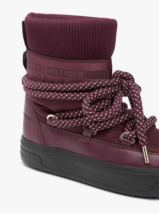 Tommy Hilfiger Tommy Hilfiger Kadın Kalın Bağcıklı Deri Düz Taban Çoraplı Kırmızı Bot & Bootie FW0FW09260-XI8