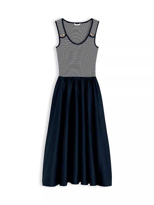 Tommy Hilfiger Tommy Hilfiger Kadın Kalın Askı Uzun Pileli Etek Dokuma Kumaş Lacivert Elbise WW0WW49939-0X4