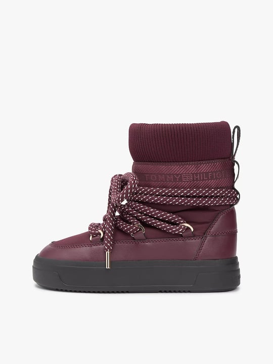 Tommy Hilfiger Tommy Hilfiger Kadın Kalın Bağcıklı Deri Düz Taban Çoraplı Kırmızı Bot & Bootie FW0FW09260-XI8