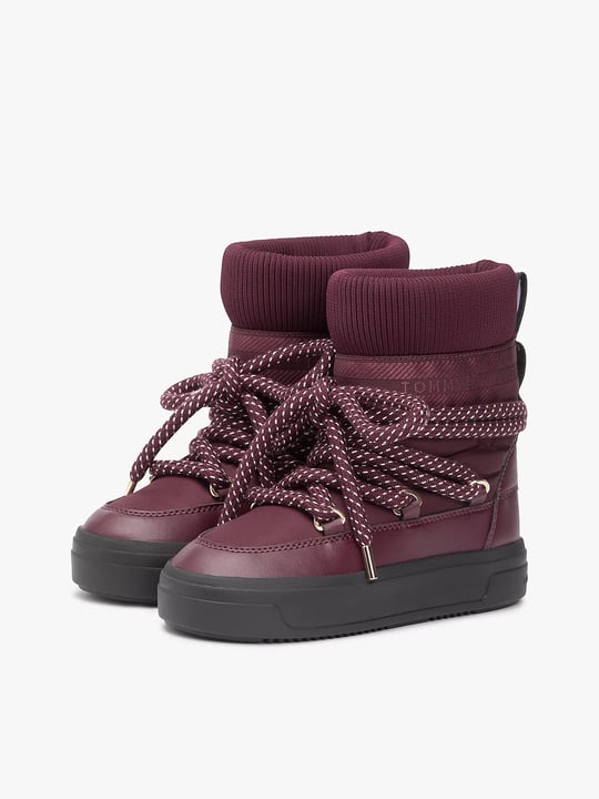 Tommy Hilfiger Tommy Hilfiger Kadın Kalın Bağcıklı Deri Düz Taban Çoraplı Kırmızı Bot & Bootie FW0FW09260-XI8