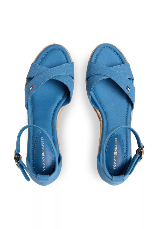 Tommy Hilfiger Tommy Hilfiger Kadın Kenevir Kumaş Çapraz Askılı Dolgu Topuklu Mavi Sandalet FW0FW09332-CZQ