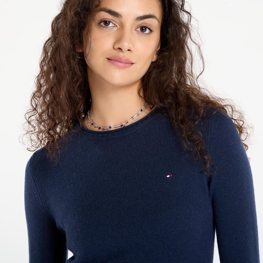 Tommy Hilfiger Tommy Hilfiger Kadın Kısa Kol Bisiklet Yaka Çizgili Regular Fit Mavi Kazak WW0WW40264-C1G