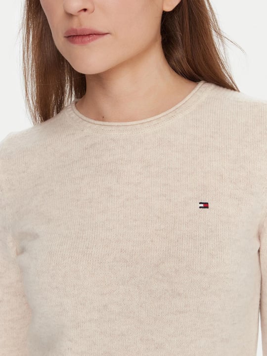 Tommy Hilfiger Tommy Hilfiger Kadın Kısa Kol Bisiklet Yaka Çizgili Regular Fit Bej Kazak WW0WW40264-ADK