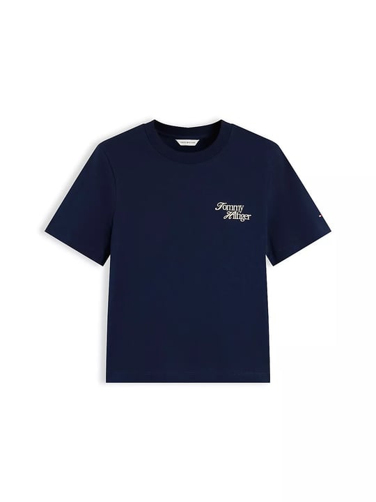 Tommy Hilfiger Tommy Hilfiger Kadın Kısa Kol Bisiklet Yaka Regular Fit Lacivert T-Shirt WW0WW52360-C1G
