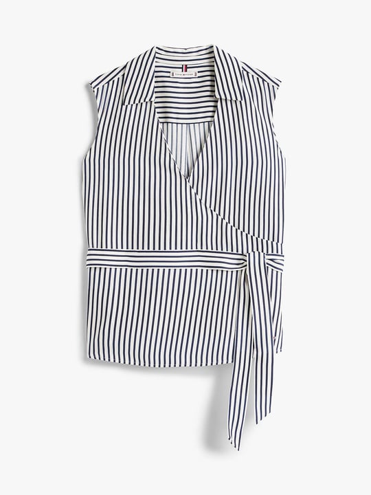 TOMMY HILFIGER Tommy Hilfiger Kadın Kolsuz V Yaka Göğüs Altından Bağlamalı Beyaz Gömlek WW0WW45884-0FD
